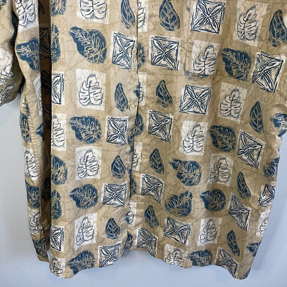 Y2K FUBU Beige/Blue Floral All Over Print Button Front Short Sleeve Mens XXL - Picture 5 of 12
